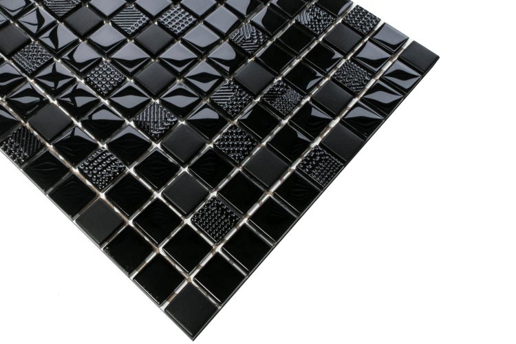 Glasmosaik auf Netz für Bad und Küche 30cm x 30cm  - Carbon