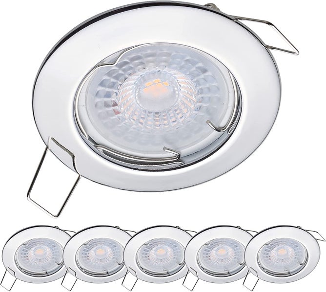 Oktaplex Lighting 6er Set LED Spot Sedan - 3 Stufen dimmbar - 4,8W 2700K 230V 380lm Warmweiß 120° - Deckenspots Chrom Lochmaß 60mm