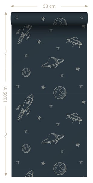 Tapetenrolle mit Weltraummotiv, 53 cm breit und 10,05 m lang