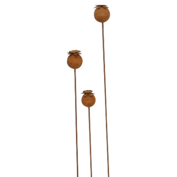 FRANK FLECHTWAREN | Gartenstecker Mohn, 3er Set, H: 60 cm, H: 80 cm, H: 100 cm, METALL