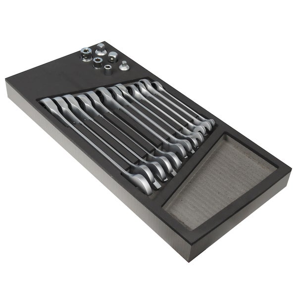 PROREGAL Werkzeug Satz für Werkstattwagen Cheetah Plus Doppelmaulschlüsselsatz 18 Teile mit Schaumstoff Schubladeneinlage HxBxT 3,5 x 40 x 19 cm