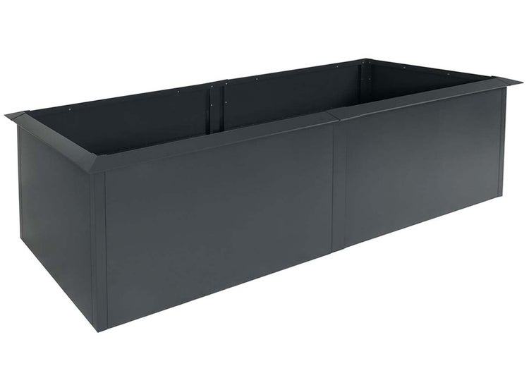 Rechteckiges Hochbeet aus Metall in der Farbe Anthrazit.