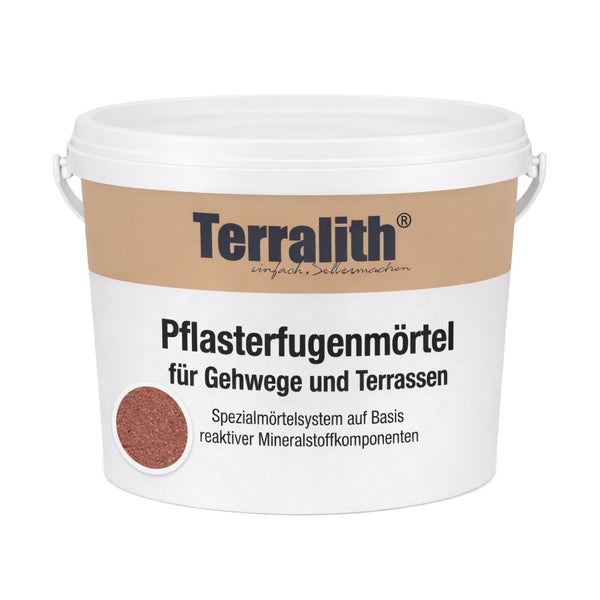 Terralith Pflasterfugenmörtel für Gehwege und Terrassen, Spezialmörtelsystem auf Basis reaktiver Mineralstoffkomponenten.