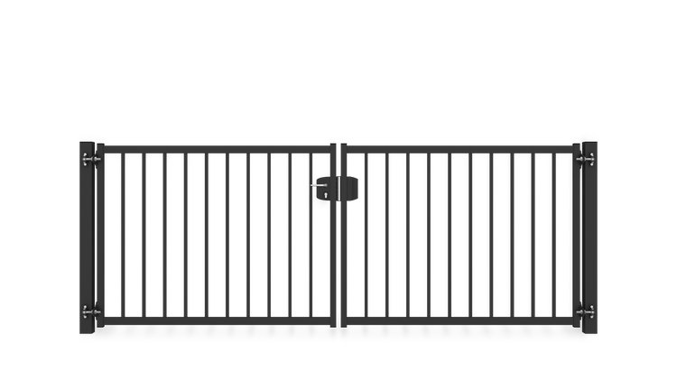 Gartentor ZAUNGURU BASIC-Line Bremen aus Metall, Höhe: 123cm, Breite: 334cm, 2-flügelig inkl. Pfosten, Schloss und Zubehör, Feuerverzinkt und zusätzlich in RAL 7016 Anthrazitgrau pulverbeschichtet