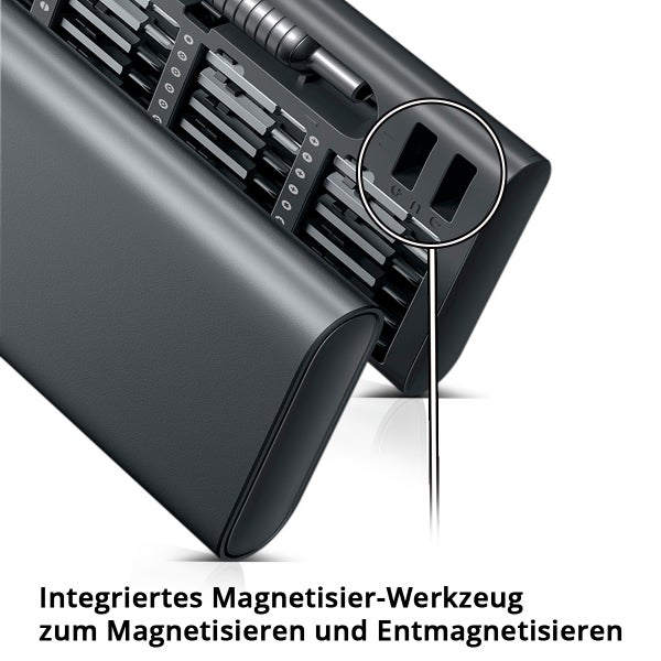 Werkzeugsatz mit integriertem Magnetisierer zum Magnetisieren und Entmagnetisieren