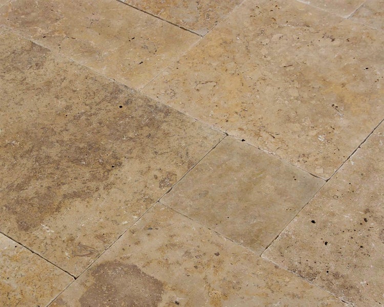 Wohnrausch Travertin Terrassenplatten BROWN Römischer Verband 3 cm, getrommelt, braun