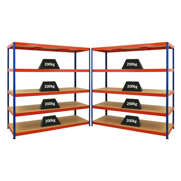 PROREGAL Mega Deal 2x Schwerlastregal Giant Elephant HxBxT 180 x 180 x 60cm Fachlast 200kg Blau-Orange