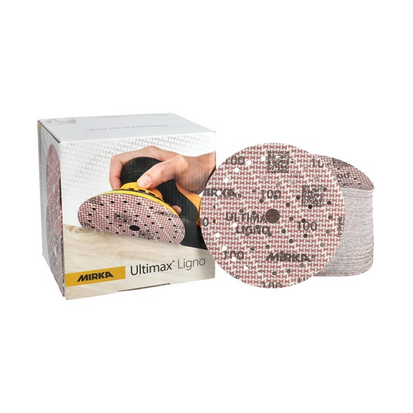 Mirka Ultimax Ligno Ø 150mm Schleifscheiben Klett Multifit / Korn  100 / 100 Stück / Multi-Lochung / zum Schleifen von Holzoberflächen