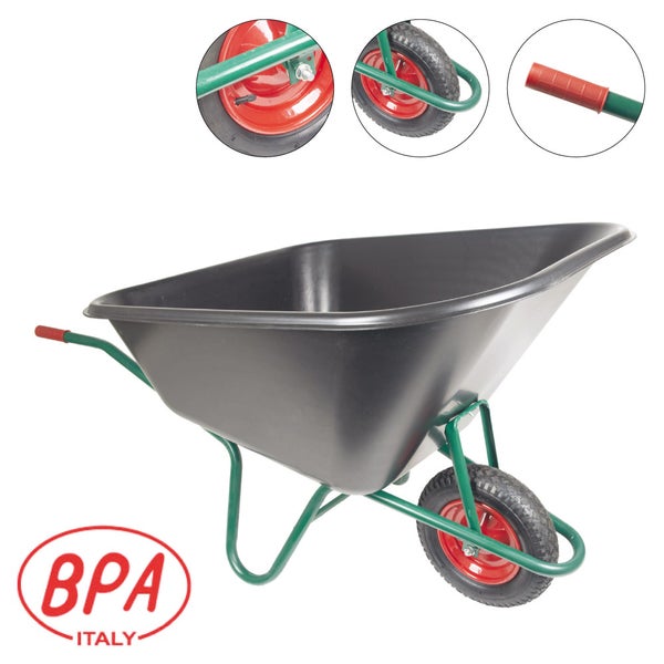 Schubkarre BPA BIG1 – Großmuldenkarre 240L, PP-Mulde, Stahlfelge, Luftbereifung