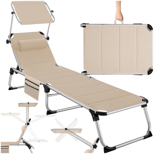 Sonnenliege tectake Lorella 220 x 60,5 x 34 cm, mit Seitentasche  gepolstert, klappbar beige