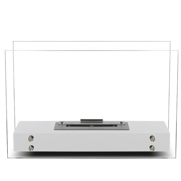 Ethanolkamin mit Glasscheibe und weißem Sockel