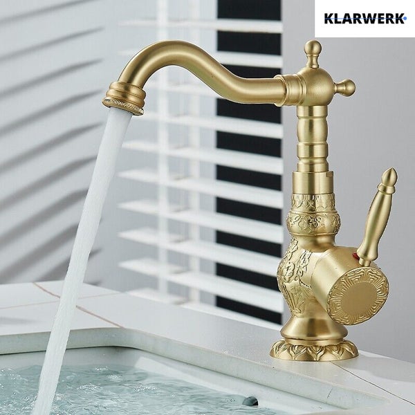 Klarwerk Waschbeckenarmatur im antiken Design mit Einhebelmischer und fließendem Wasserstrahl für das Badezimmer.