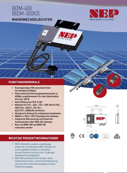 Northern Electric Mikrowechselrichter BDM-600 zur Installation auf Solaranlagen