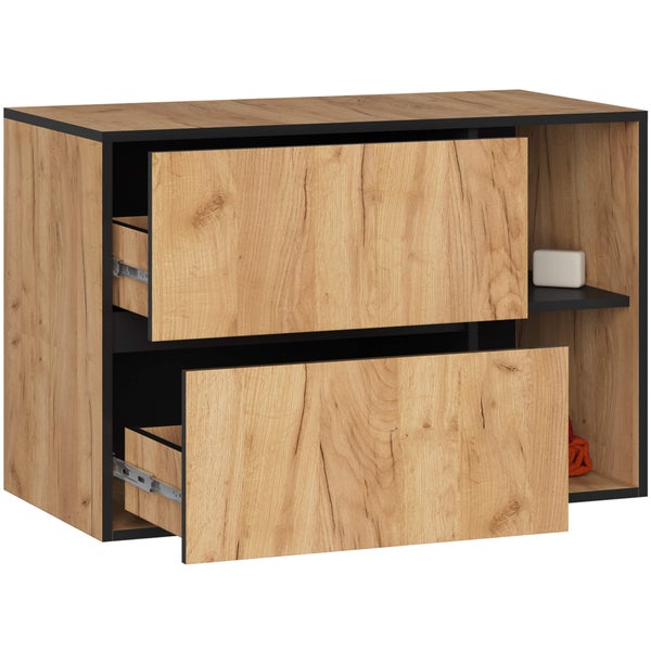 Badezimmerschrank mit zwei Schubladen und einem Regal