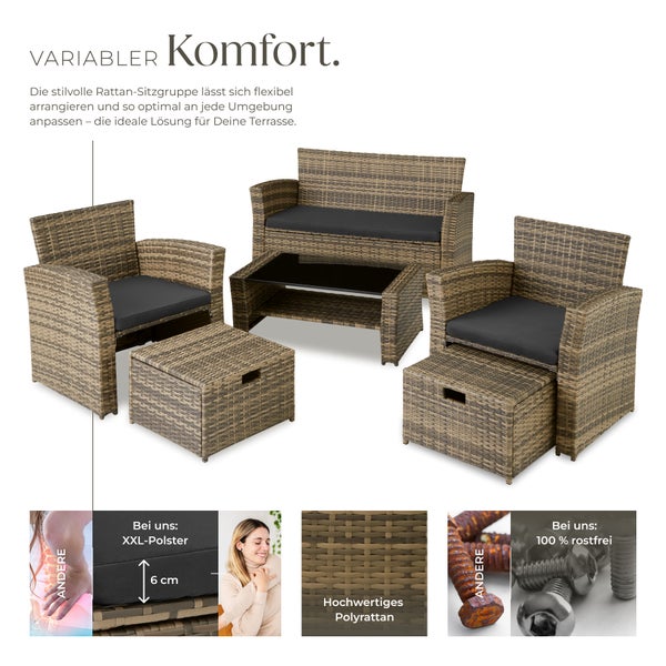Rattan Sitzgruppe tectake Modena inklusive Staufach und Schutzhülle für 4 bis 6 Personen natur
