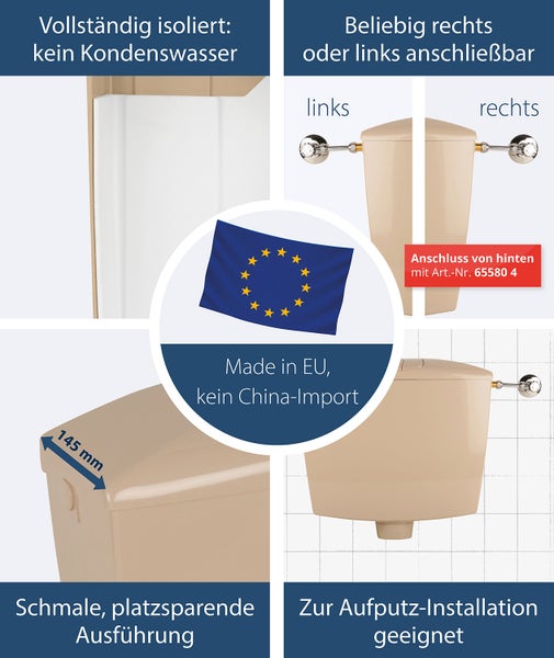 Sanitop-Wingenroth Spülkasten Karat | Tiefspülkasten mit Zwei-Mengen-Technik | 3,5 oder 6 - 9 l | Geräuscharm und vollisoliert | Variabler Anschluss | Beige | 21053 9