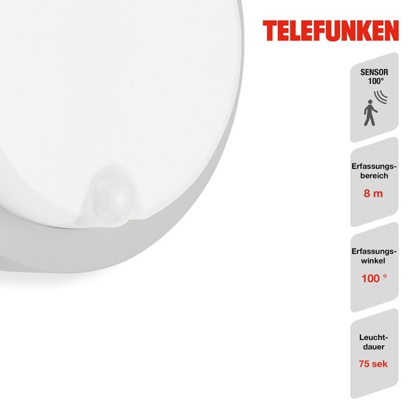 LED Außenleuchte Bewegungsmelder IP44 12 W silber Kunststoff Ø 17 cm Telefunken