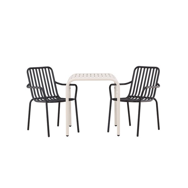 Gartenset mit einem Tisch und zwei Stühlen aus Metall