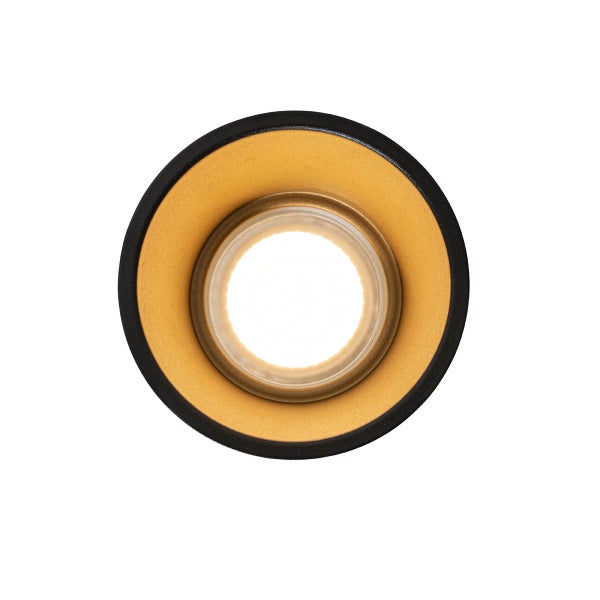 Runde LED-Einbauleuchte mit schwarzem Gehäuse und goldfarbenem Reflektor.