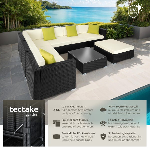 Rattan Lounge tectake Marbella mit Sicherheitsglasplatte mit Aluminiumgestell schwarz