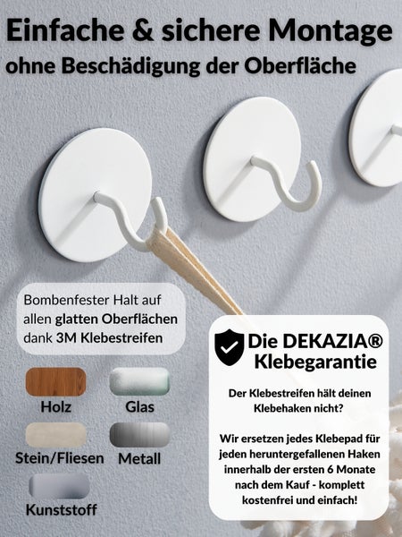 DEKAZIA® Garderobenhaken Vintage | Kleiderhaken weiß | Wandhaken weiß | Klebehaken weiß Haken selbstklebend Klebehaken Bad Handtuchhaken Küchenhaken selbstklebende Haken rund rustikal