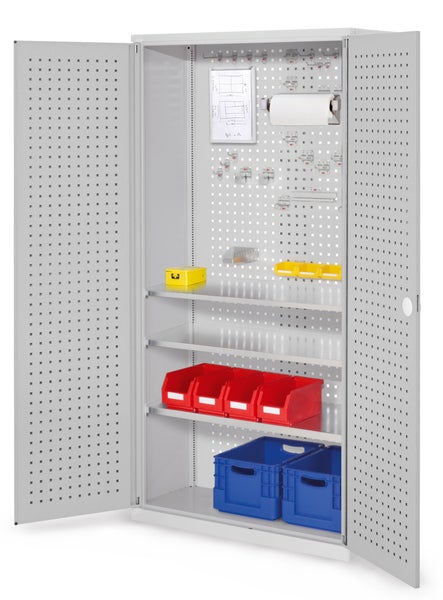 Werkstattschrank mit Lochwand, Regalböden und Aufbewahrungsboxen