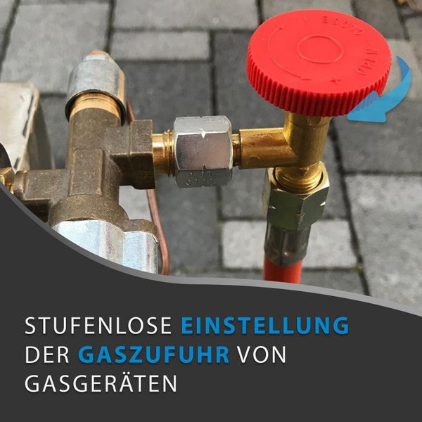 PELMOS Gasdruckregler aus Messing I Zum genauen Regulieren der Gaszufuhr I Stufenloses Gasventil für Gasgrills und andere Gasgeräte