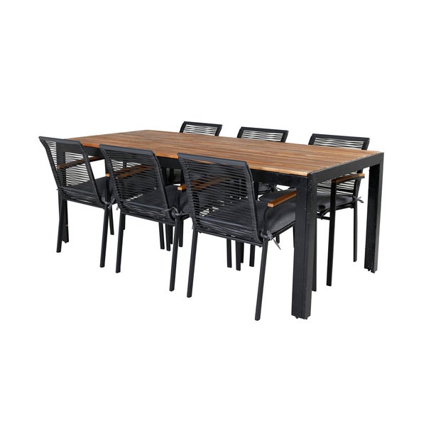 Bois Gartenset Tisch 90x205cm und 6 Stühle Dallas schwarz, natur. 90 X 205 X 76 cm