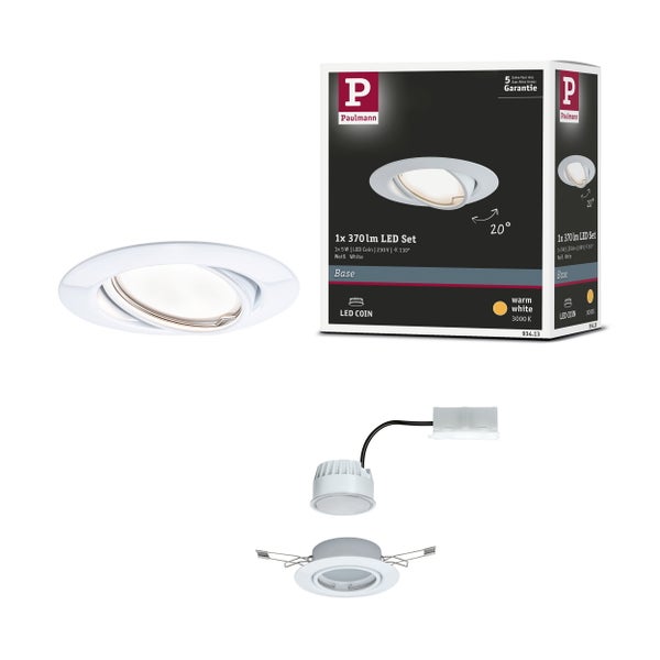 LED Einbauleuchte Base Coin Einzelleuchte schwenkbar rund 90 mm 20° Coin 5W 370lm 230V 3000K Weiß