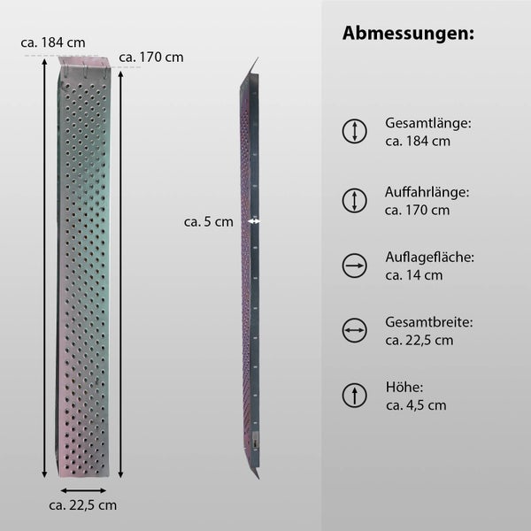 Abbildung der Abmessungen einer Auffahrrampe