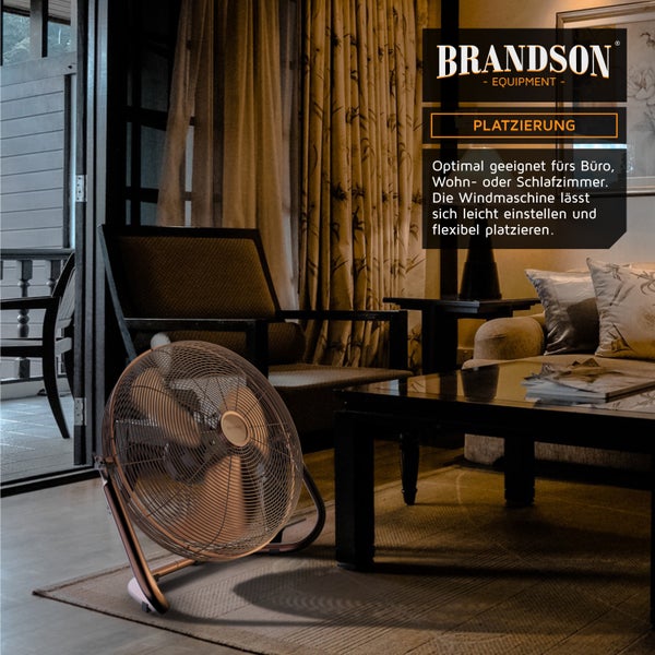 Brandson Windmaschine 160W, Bodenventilator, Ventilator, Standventilator, hoher Luftdurchsatz, stufenlos neigbar, Kupfer