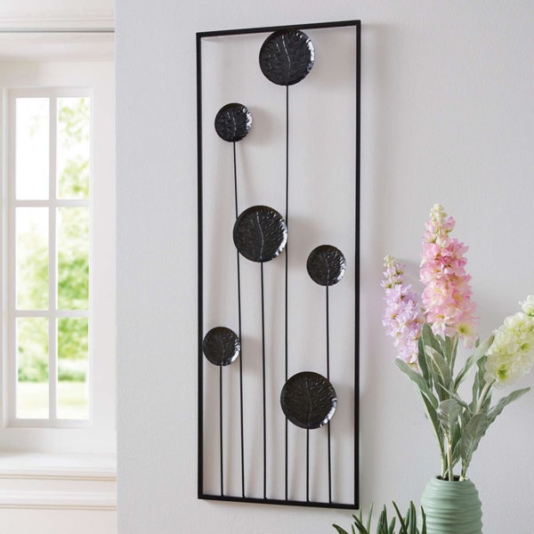 FRANK FLECHTWAREN | Wanddeko Black Flowers, 30 x 1,5 x 85 cm, METALL