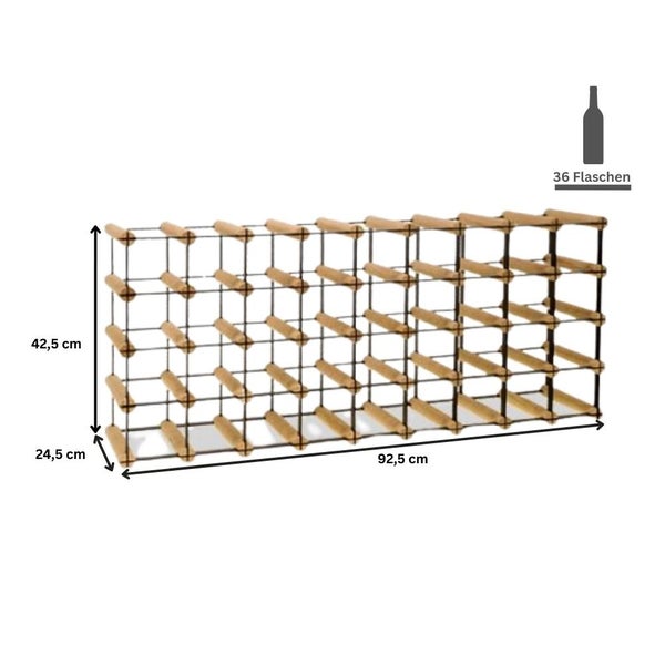 PROREGAL Modulares Weinregal Vinotega Mod Metal HxBxT 42,5 x 92,5 x 24,5 cm 9 x 4 Flaschen Massives Kiefernholz Braun Geölt