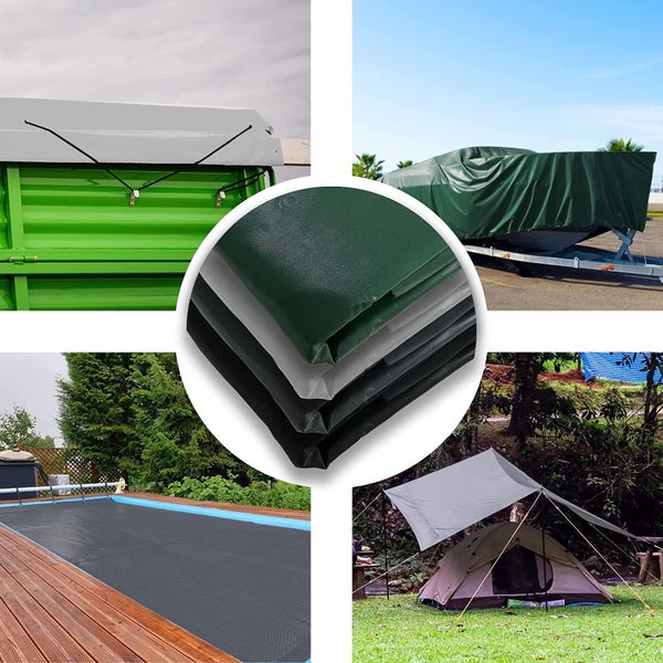 JUNG Abdeckplane Wasserdicht 180g/m² grün 1,5m x 5m = 7,5m², mit Blauer Wendeseite, Reißfest & Wetterfest, Dickes Material, Anhänger Plane mit Ösen, Camping-Plane
