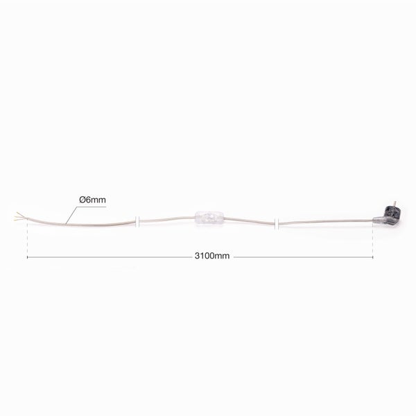 Schuko Zuleitung 3,10 Meter Stromanschluss mit Schalter Transparent