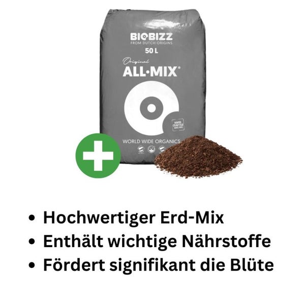 BioBizz All-Mix 20L – Vorgedüngte Erde für optimales Pflanzenwachstum, ideal für langsames Wachstum & stabile Wurzelentwicklung, selbstregulierendes Nährstoffsystem