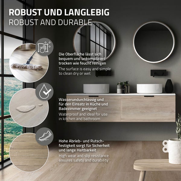 ML-Design Deluxe PVC Bodenbelag, Click Vinyl-Dielen, Vinylboden, 122 cm x 18 cm x 4,2 mm, Dicke 4,2 mm, 1,54m²/7 Dielen, Afterglow Eiche, Braun, Holzoptik, rutschfest, wasserfest, Belastungsklasse 34