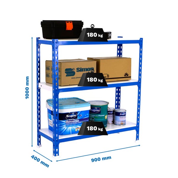 Schwerlastregal SMALL METAL SHARK | HxBxT 100x90x40cm | Fachlast 180kg | Blau-Weiß