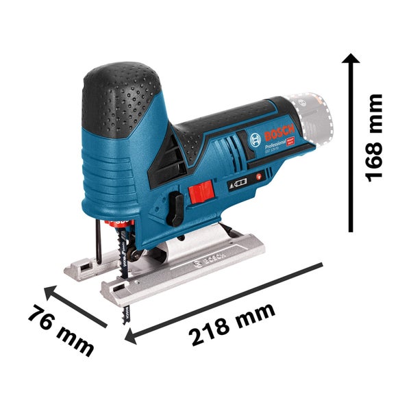 Bosch Professional Akku-Stichsäge GST 12V-70, Abmessungen: Höhe 168 Millimeter, Länge 218 Millimeter, Breite 76 Millimeter.