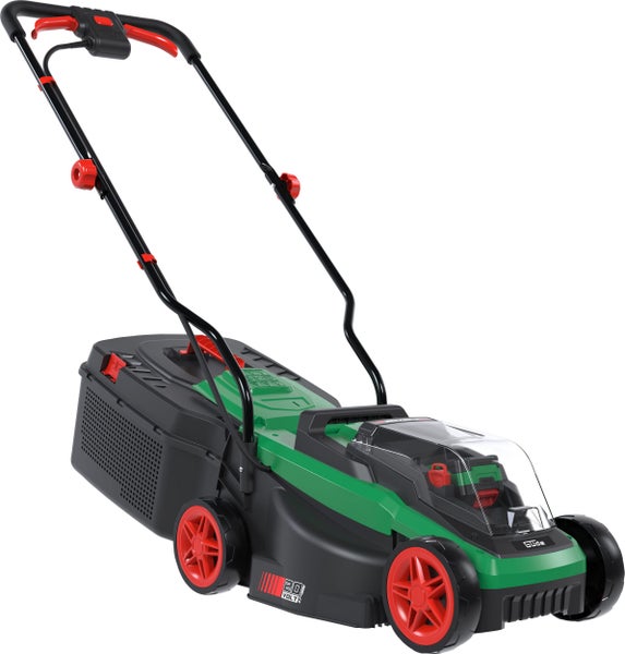 Akku-Rasenmäher mit Fangkorb, 20 Volt, Güde Logo