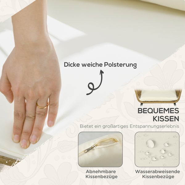 Outsunny 5 tlg. Rattan Gartenmöbel-Set, Sitzgruppe mit Kissen, 2 Couchtischen, 2 Sesseln, 1 Doppelsofa,  145L x 70B x 78Hcm, Stahl, Beige