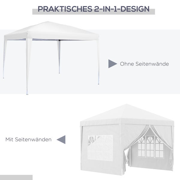 Outsunny Pavillon ca.3x3m, wasserabweisend Stabil Winterfest Pop-up Faltpavillon, UV Schutz 50+, Faltbar Partyzelt Gartenzelt mit 4 Seitenteilen Tasche Gartenpavillon für Camping Garten, Weiß