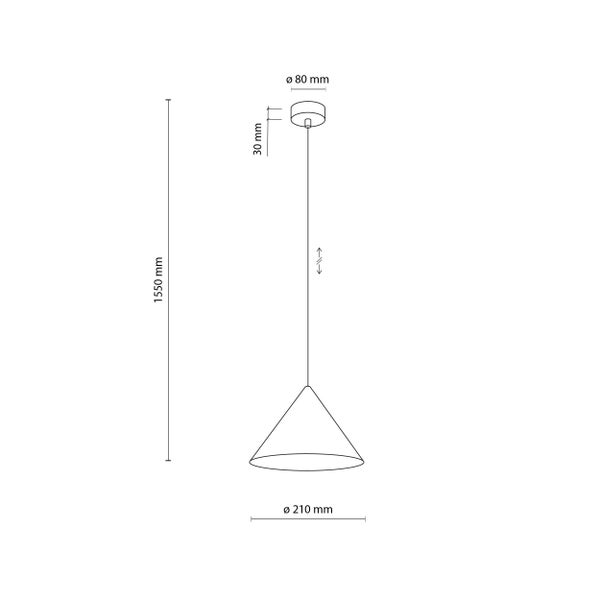 Technische Zeichnung einer Pendelleuchte mit den Maßen 1550 mm Höhe und 210 mm Durchmesser.