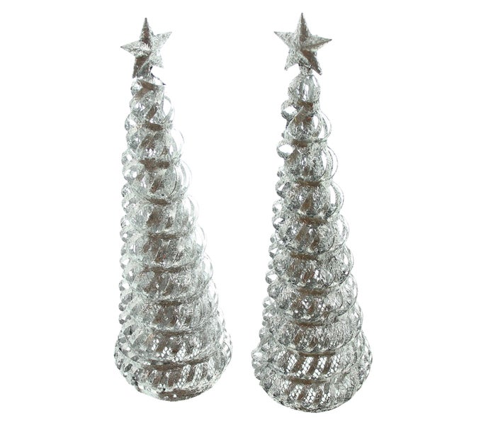 FRANK FLECHTWAREN | Tanne Silbersternchen, 2er Set, GH 30 cm, METALL, KUNSTSTOFF