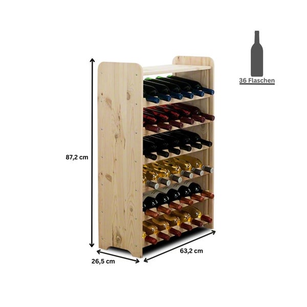 PROREGAL Weinregal Pinotwine C HxBxT 87,2 x 63,2 x 26,5 cm 36 Flaschen Massives Kiefernholz Natur Unbehandelt