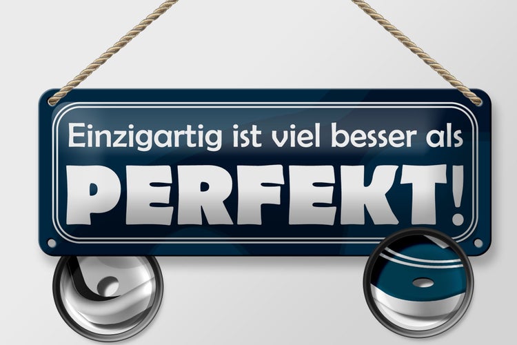 Blechschild Spruch 27x10cm Einzigartig, besser als perfekt Dekoration