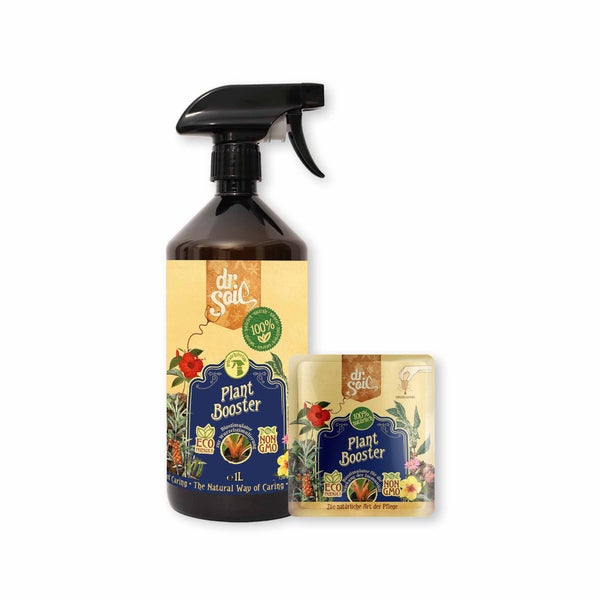 Satz mit Dr.Soil Plant Booster - Biostimulator mit Aminosäuren zur Stärkung der Pflanzenimmunität in 1-Liter-Kanister mit Sprühgerät + Nachfüllpackung konzentrierte Monodosen, für die Anwendung im Innen- und Außenbereich