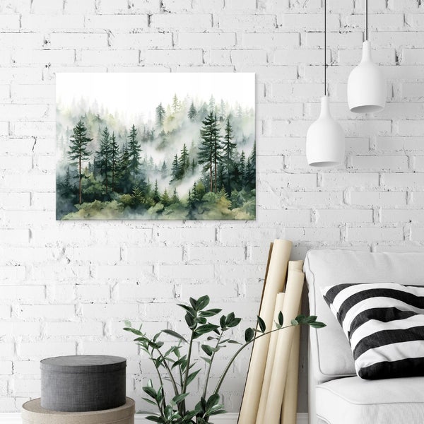 Leinwandbild Wald Nebel Landschaft Schlafzimmer Wohnzimmer Bilder 120x80 cm