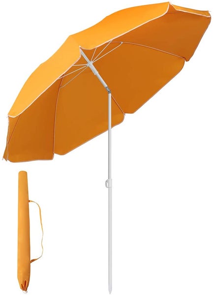 RESCH Sonnenschirm für Strand Orange, Ø 200 cm, Gartenschirm, UV-Schutz bis UPF 50+, knickbar, Sonnenschutz Balkon, tragbar, Schirmrippen aus Glasfaser