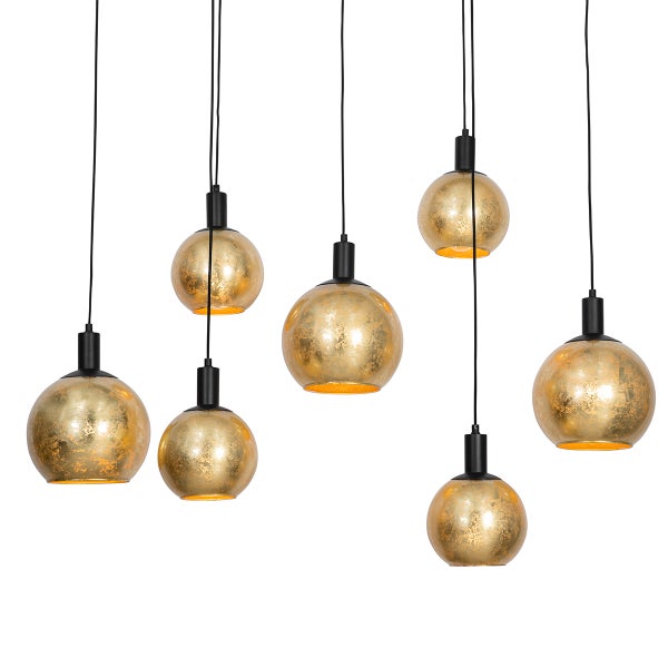 Mehrflammige Pendelleuchte mit Kugelschirmen aus Glas